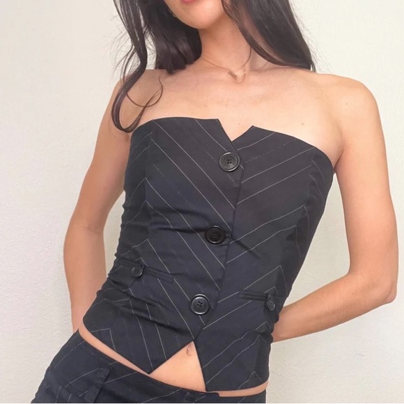 *RARE VTG Guess grey strapless corset top w/pinstripes - small - Picture 1 of 9